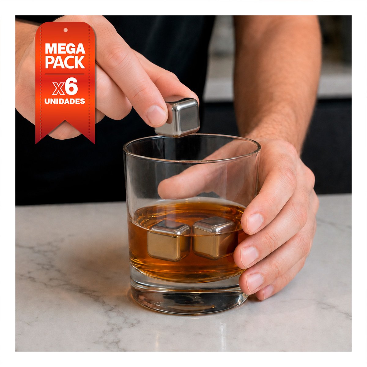 PACK6 KIT DE BEBIDAS FRIAS CON CUBOS REUTILIZABLES DE ACERO PLATEADO YPAPEL REGALO - 1