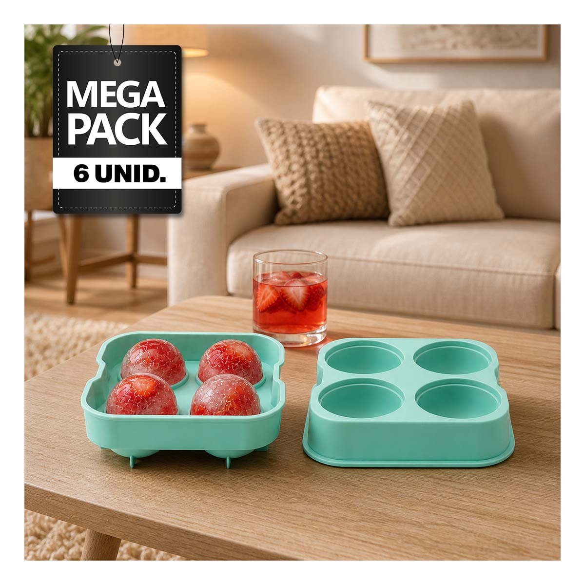 PACK6 HIELERA DE COCINA PARA HACER HIELO VERDE EN FORMA REDONDA - 1