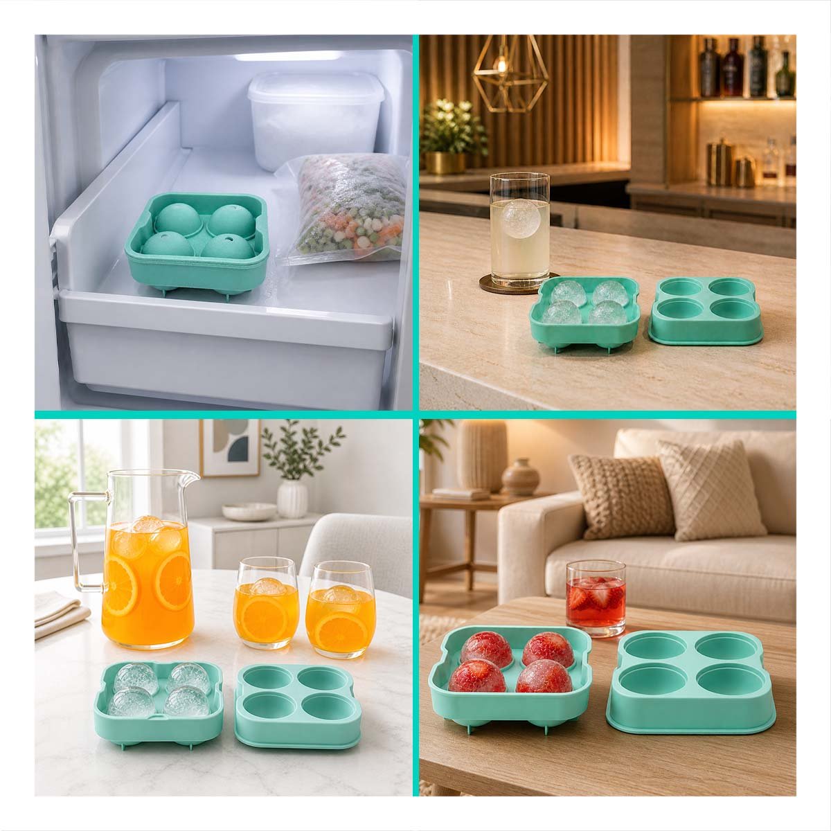 PACK6 HIELERA DE COCINA PARA HACER HIELO VERDE EN FORMA REDONDA - 4