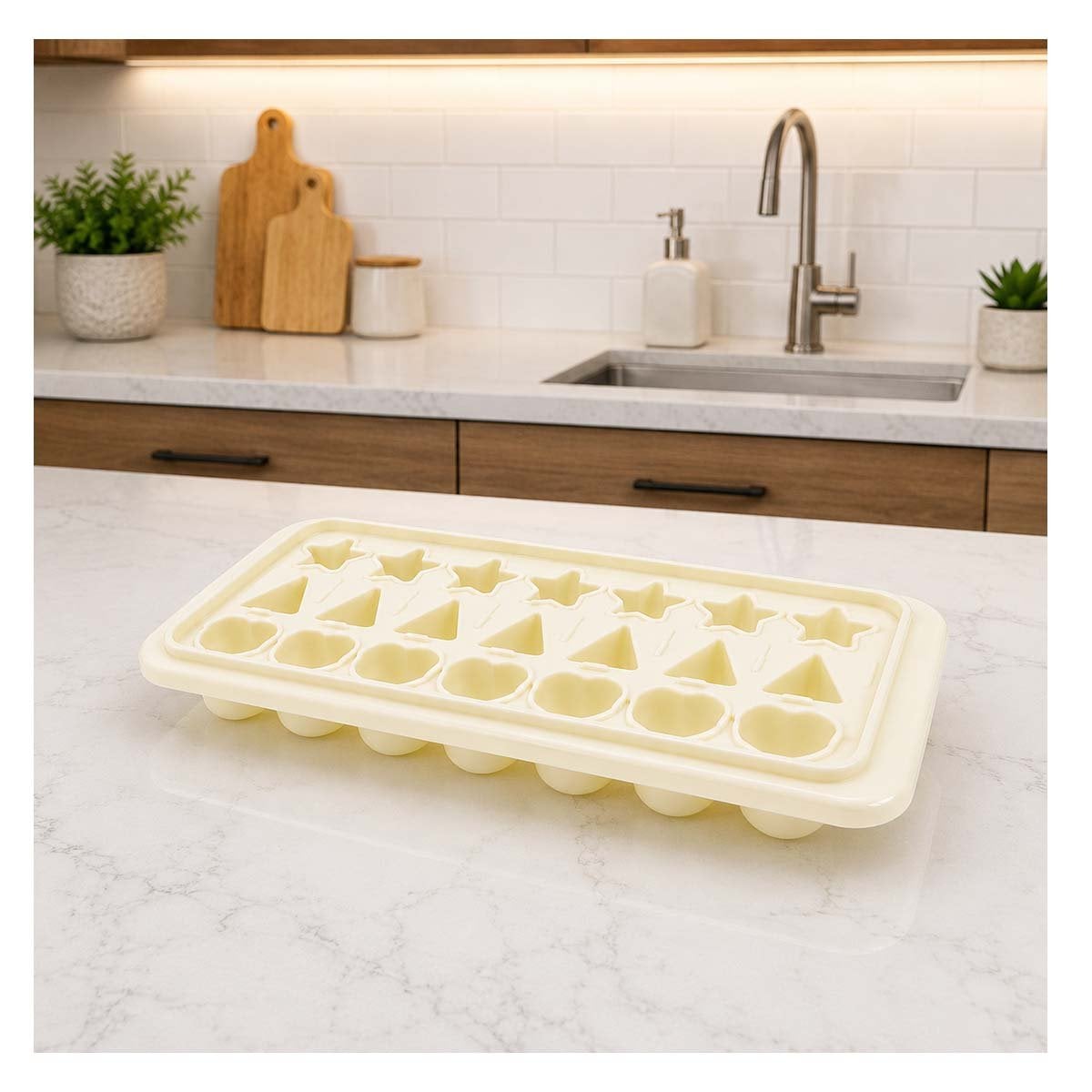 CUBETERA DE COCINA PARA HIELO ESTRELLA TRIANGULO CORAZON CREMA Y REGALO STICKER - 1