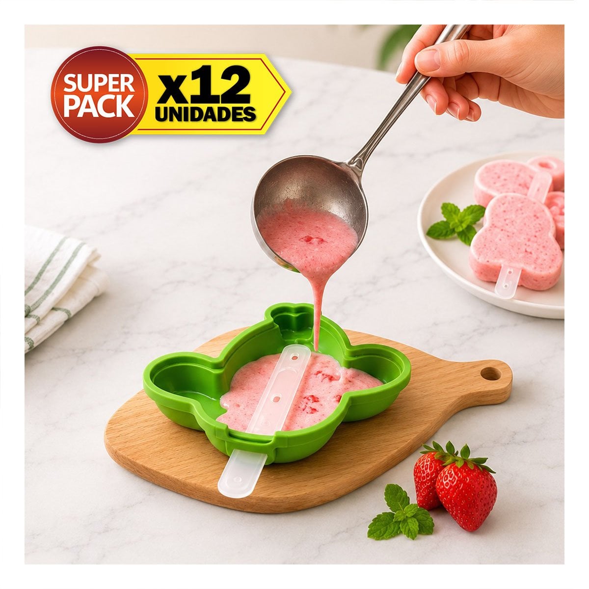 PACK12 HELADERA REUTILIZABLE CAPTUS VERDE PARA HELADOS CASEROS YPAPEL REGALO - 1