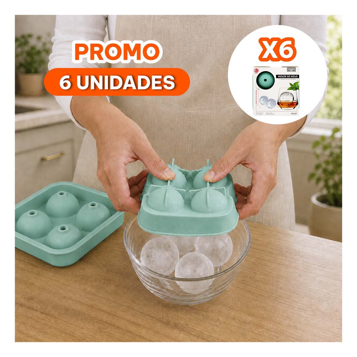 PACK6 RECIPIENTE PARA HIELO VERDE CON DISEÑO PRACTICO REUTILIZABLE 12X12X4,7CM YREGALO STICKER - 1