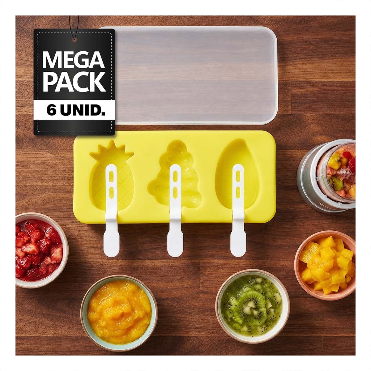 PACK6 MOLDE PARA CREAR HELADOS DE FRUTAS PIÑA UVA MANGO AMARILLO - 1
