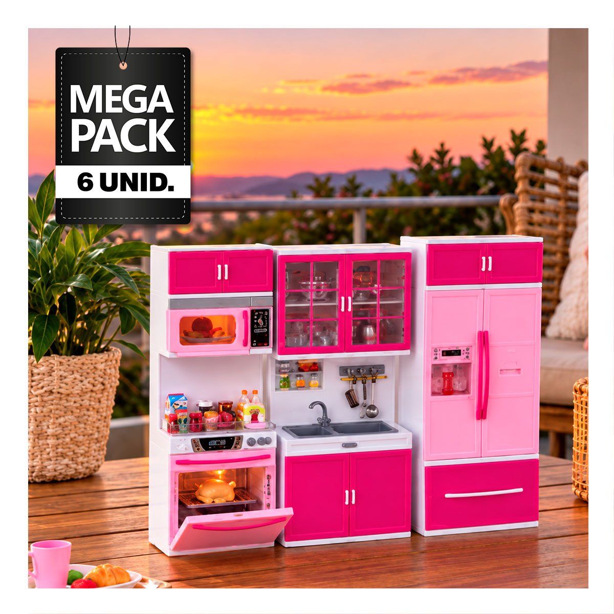 PACK6 IMAGINATIVA COCINA MODERNA DE JUEGO CON LUZ Y SONIDO ROSADO PARA HOGAR YPAPEL REGALO - 1