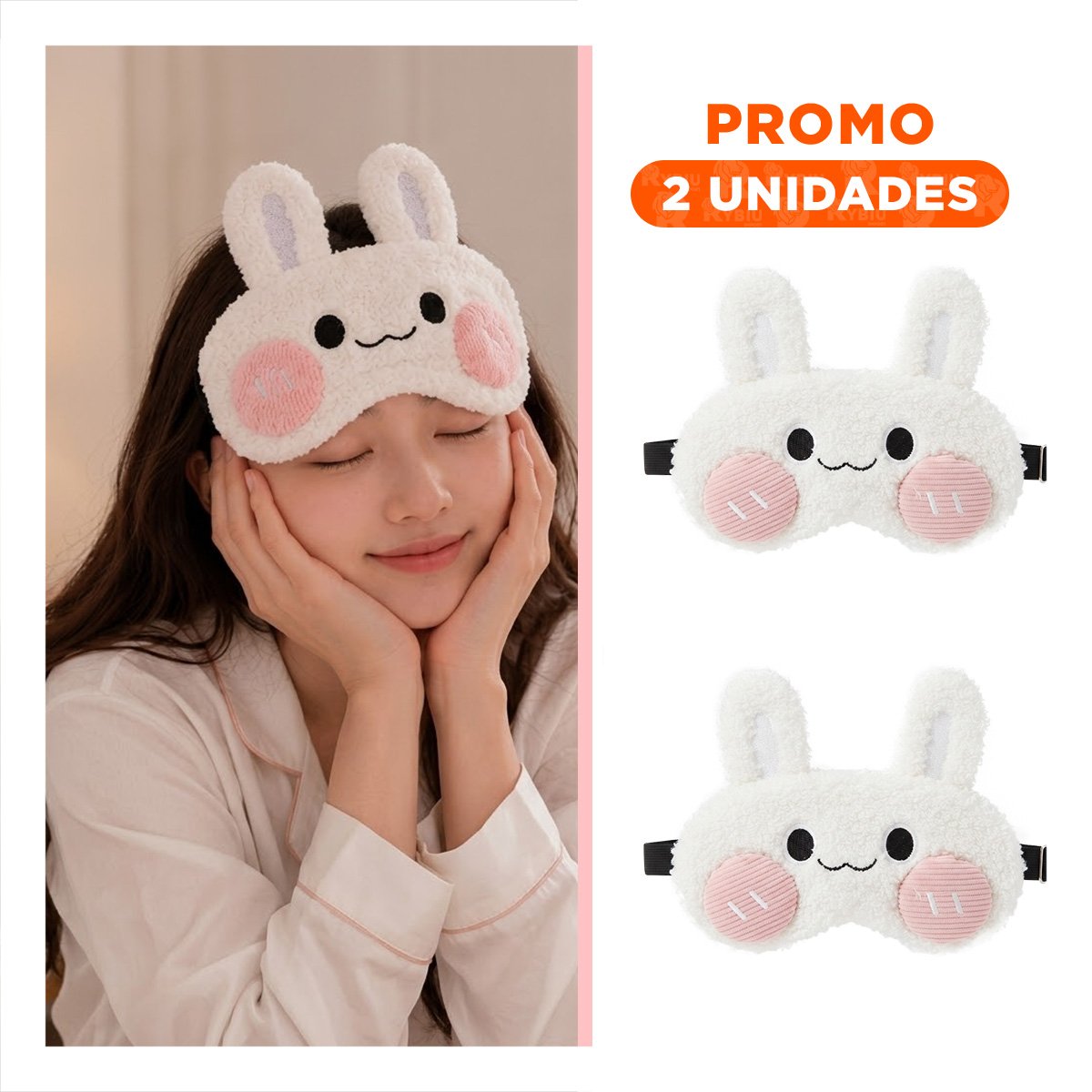 PACK2 VISOR CONEJO PELUCHE BLANCO DE FELPA SUAVE PARA DESCANSAR EN EL HOGAR YREGALO STICKER - 1