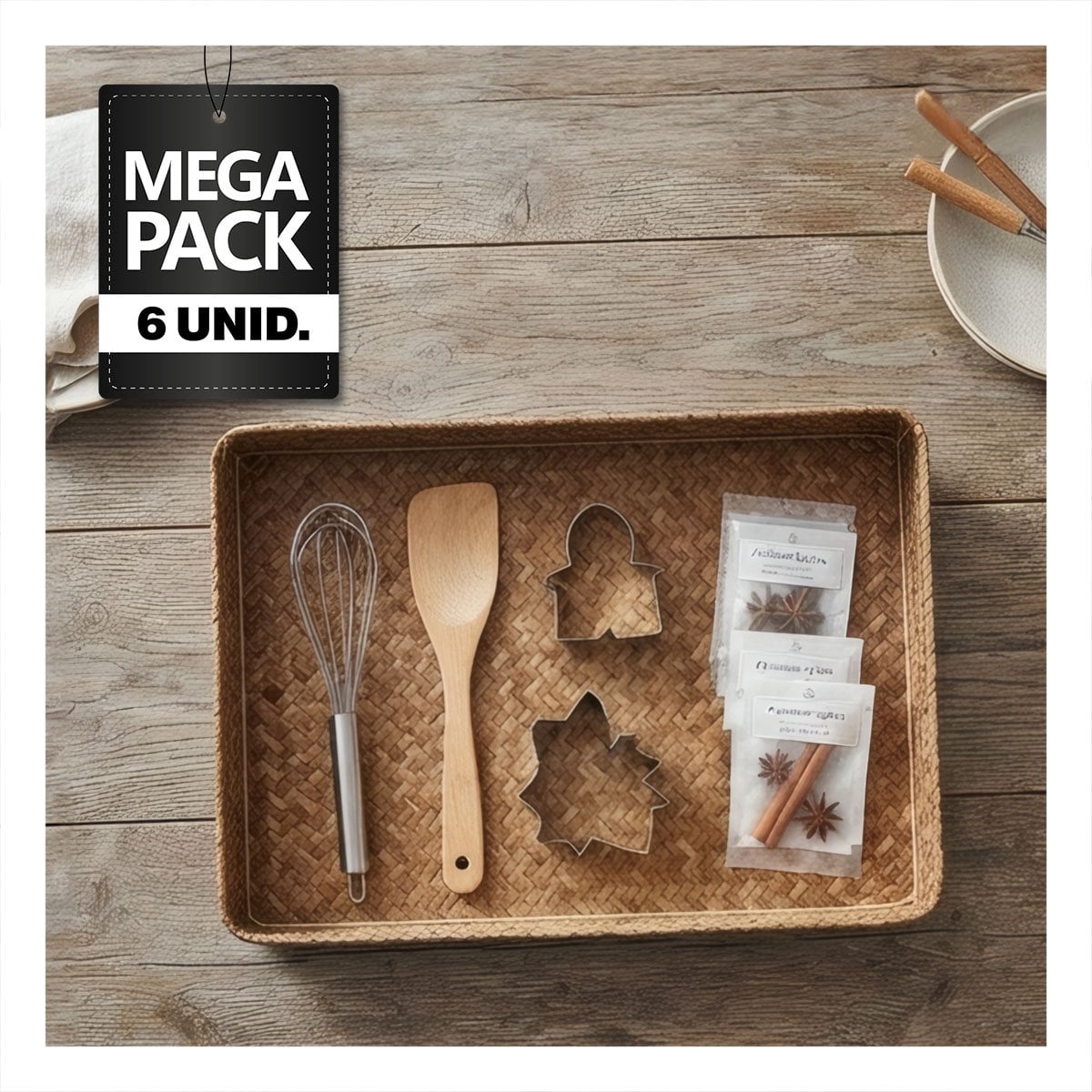PACK6 BASE MOSTAZA RECTANGULAR TEJIDA PARA ACCESORIOS 32X22X5 MULTIUSO - 1