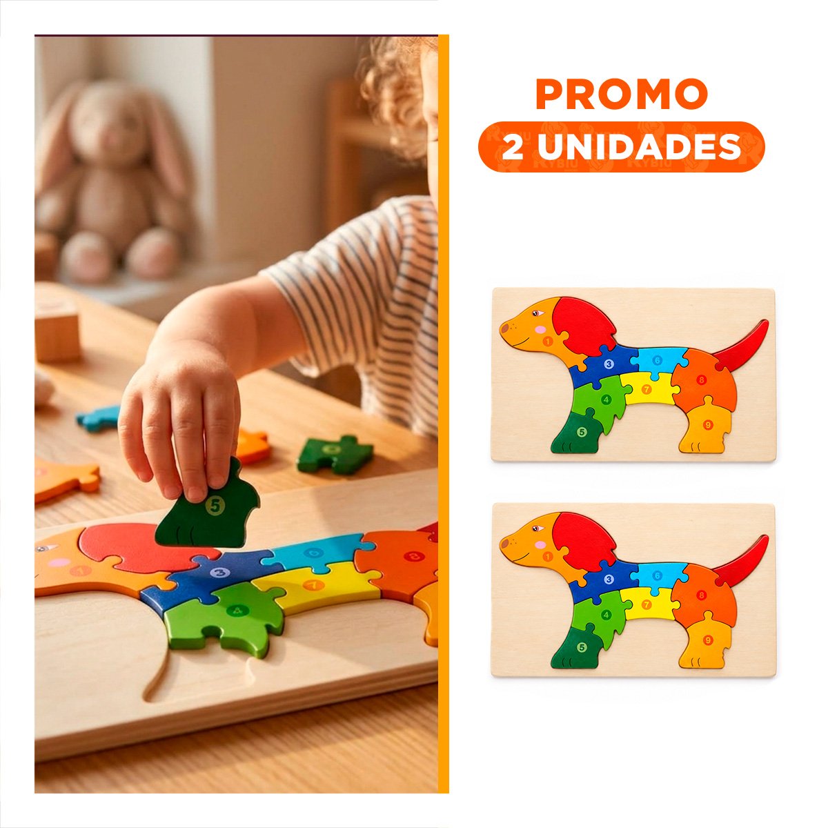 PACK2 ROMPECABEZAS INFANTIL DE APRENDIZAJE CON PERRO MULTICOLOR 18X30CM YREGALO STICKER - 1
