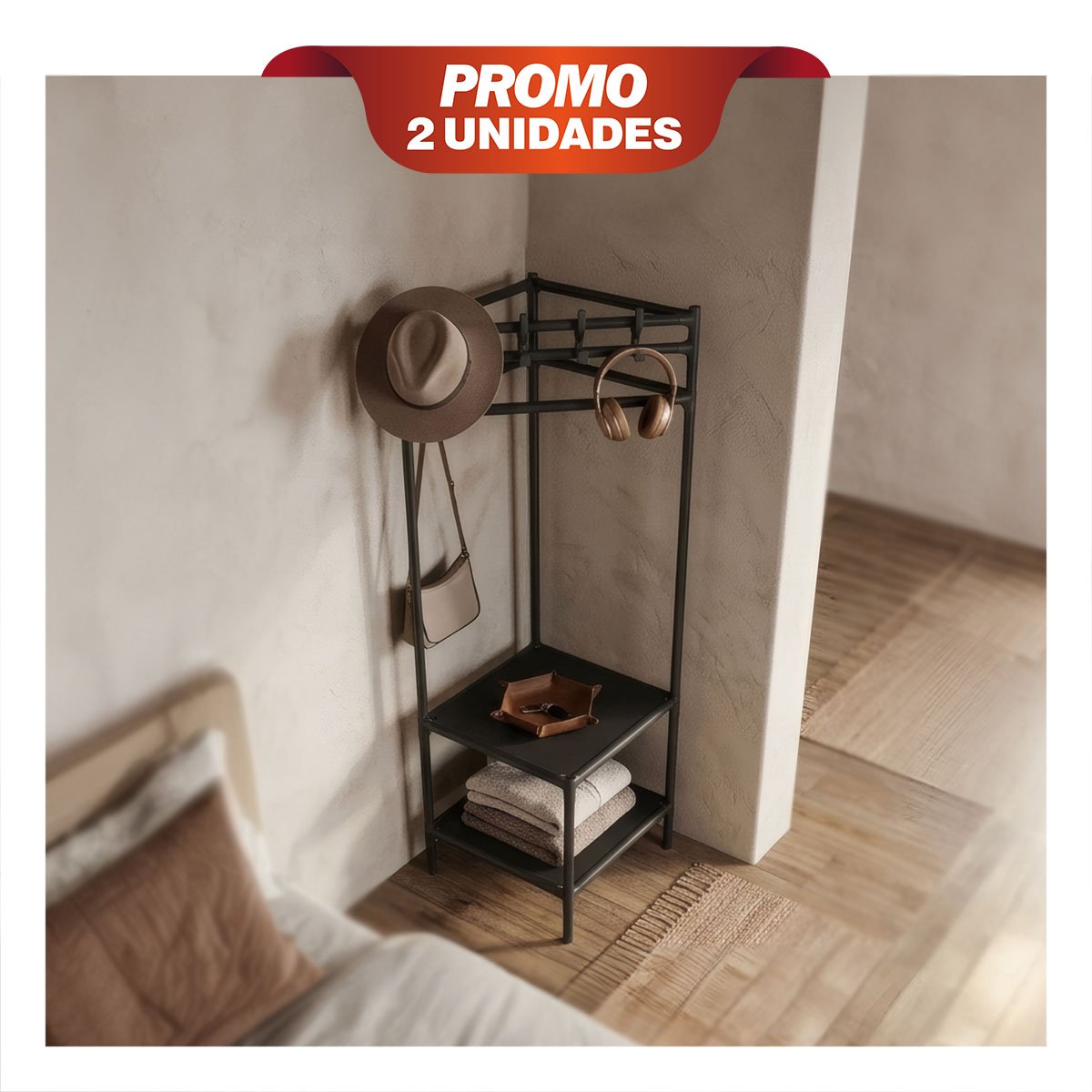 PACK2 ESTANTE NEGRO CON PERCHERA PARA ORGANIZAR CALZADO ESQUINERO 177X41CM YPAPEL REGALO - 1