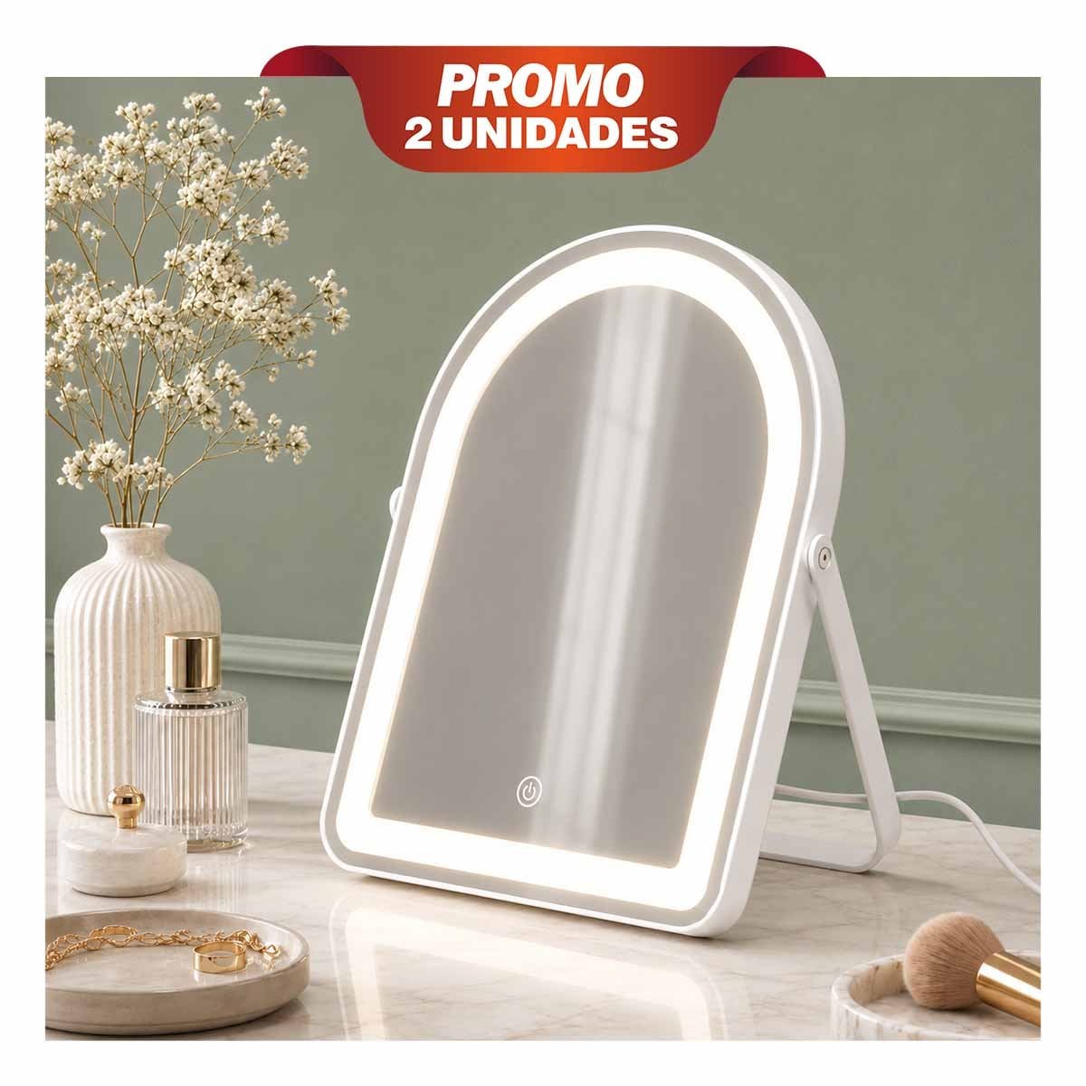 PACK2 ESPEJO LED PARA ESCRITORIO CON 3 MODOS DE LUZ AJUSTABLE TOCADOR BLANCO YPAPEL REGALO - 1