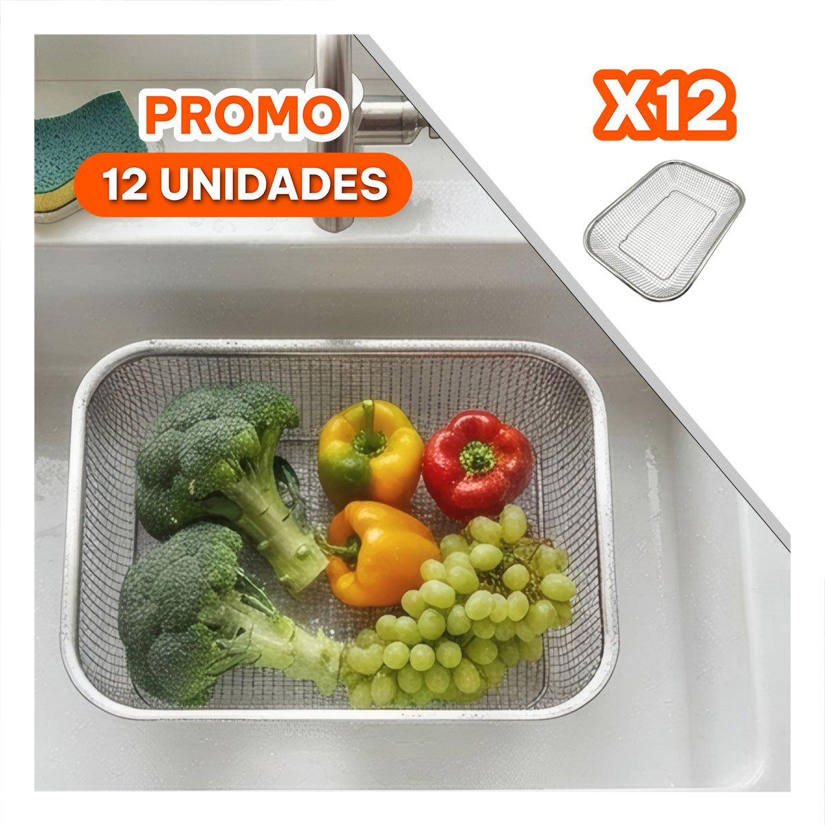 PACK12 BANDEJA PARA USO DIARIO DE MALLA PLATEADO RECTANGULAR 29,5X22X6,3CM YREGALO STICKER - 1