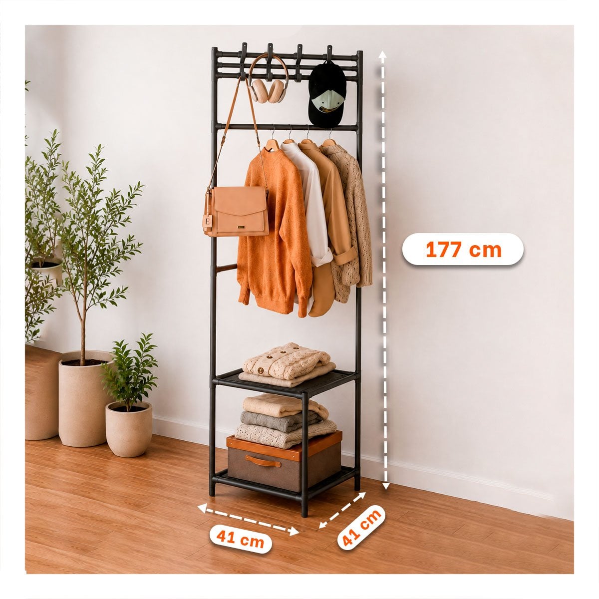 PACK6 RACK DE 2 NIVELES CON PERCHERA NEGRO PARA ESQUINA 177X41CM - 2
