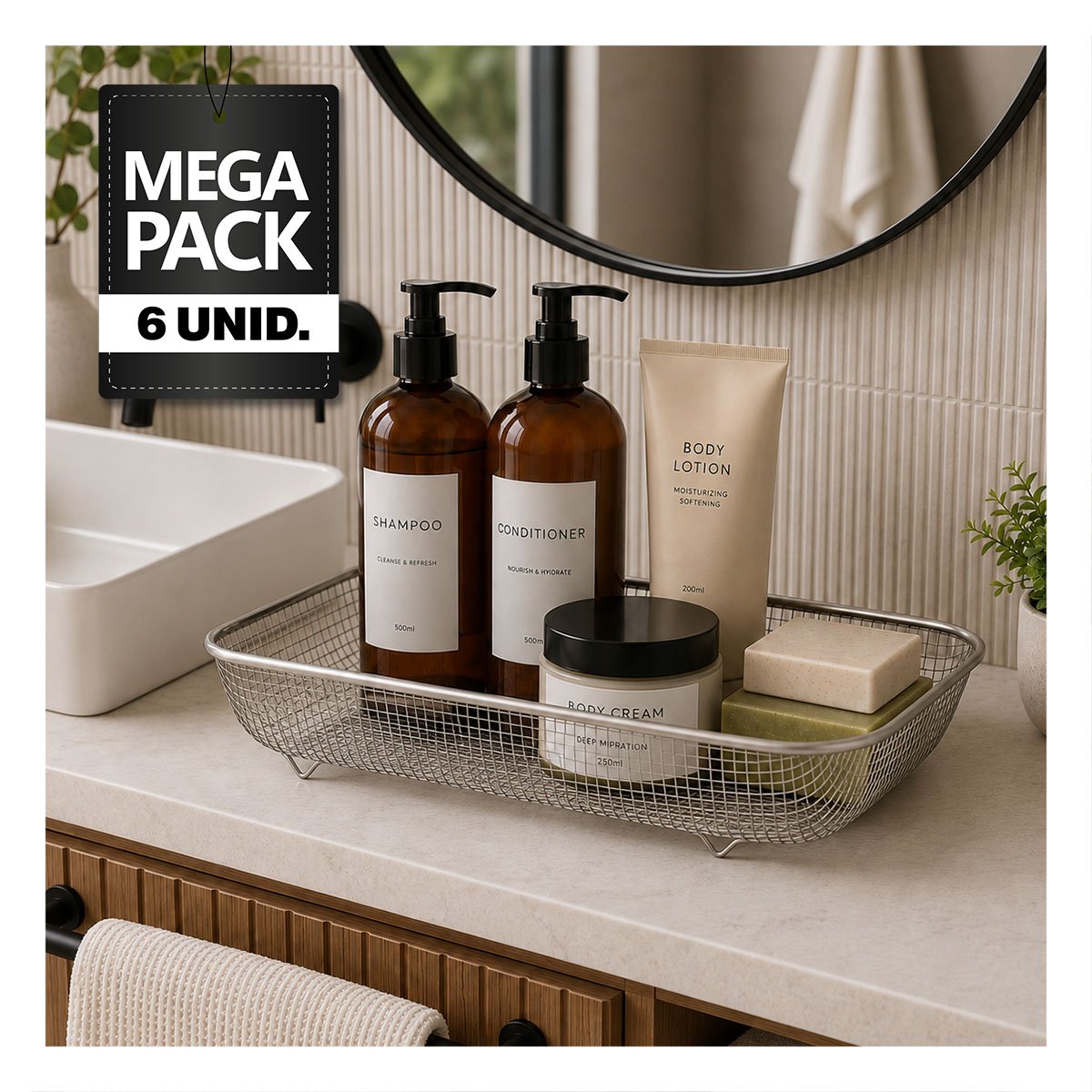 PACK6 CESTA PLATEADO DE MALLA RECTANGULAR PARA GUARDAR OBJETOS 37,5X27X8CM - 1