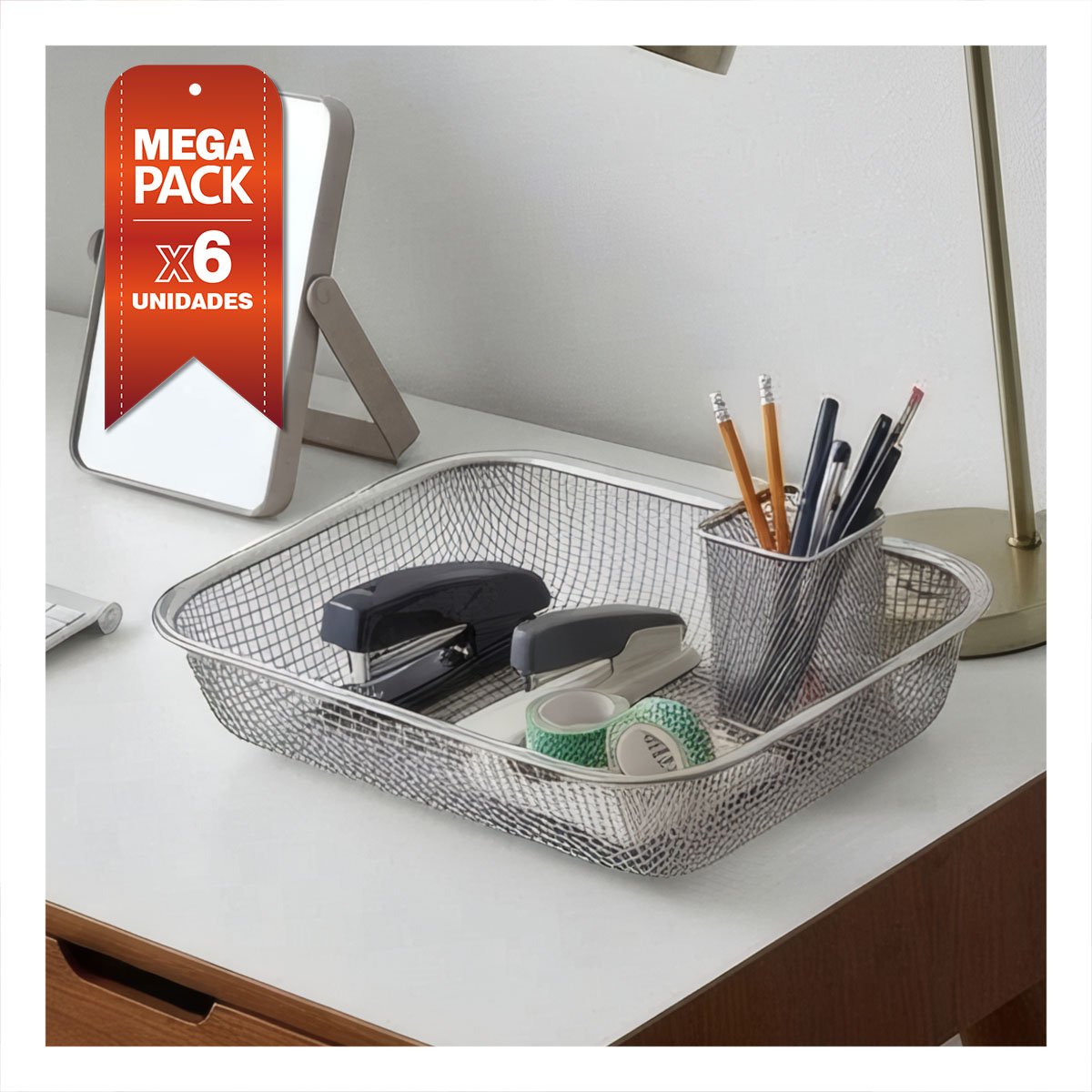 PACK6 CANASTA PARA ORGANIZAR LA DESPENSA PLATEADO RECTANGULAR 29,5X22X6,3CM YPAPEL REGALO - 1