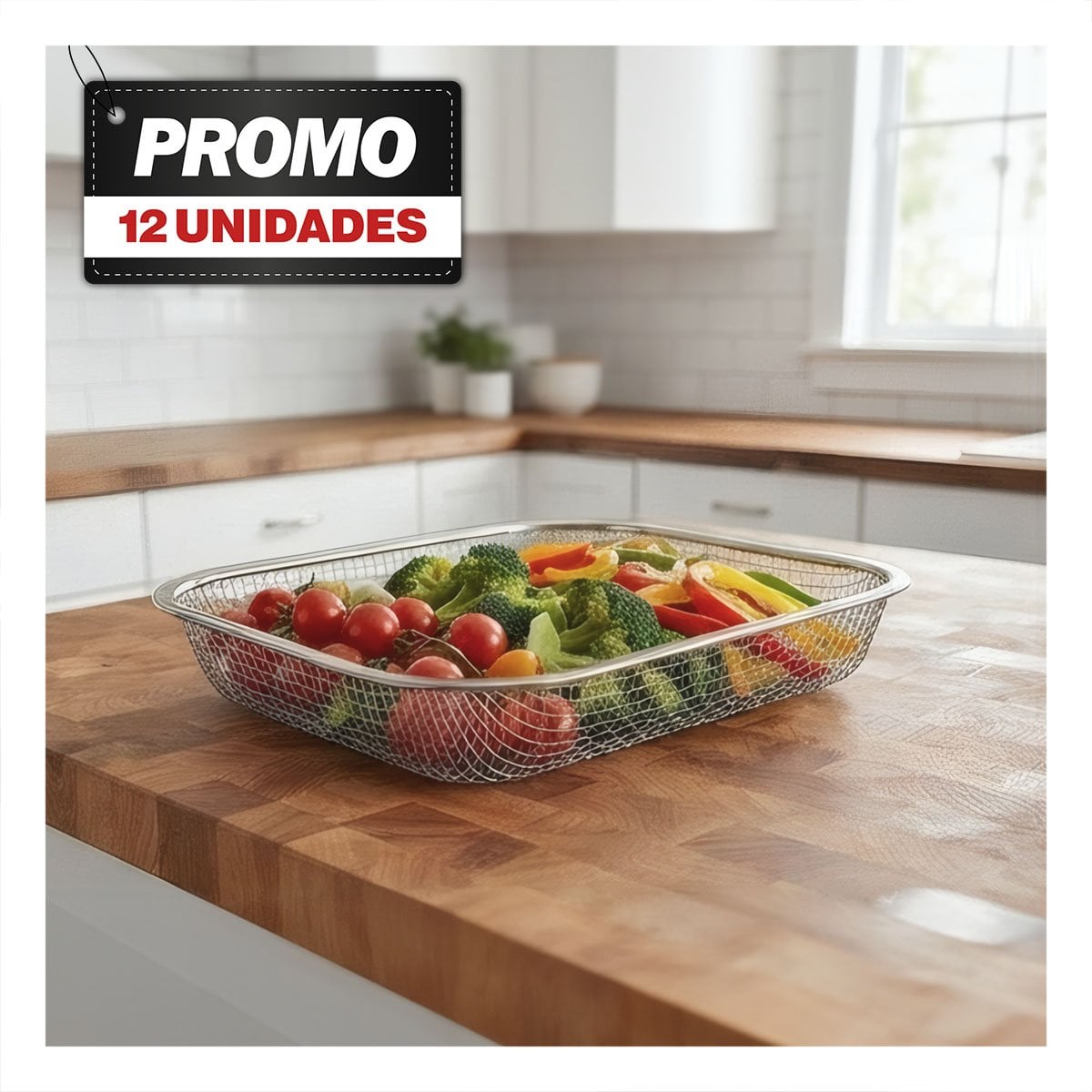 PACK12 CESTA PLATEADO PARA COCINA Y DESPENSA DE MALLA 29,5X22X6,3CM RECTANGULAR - 1