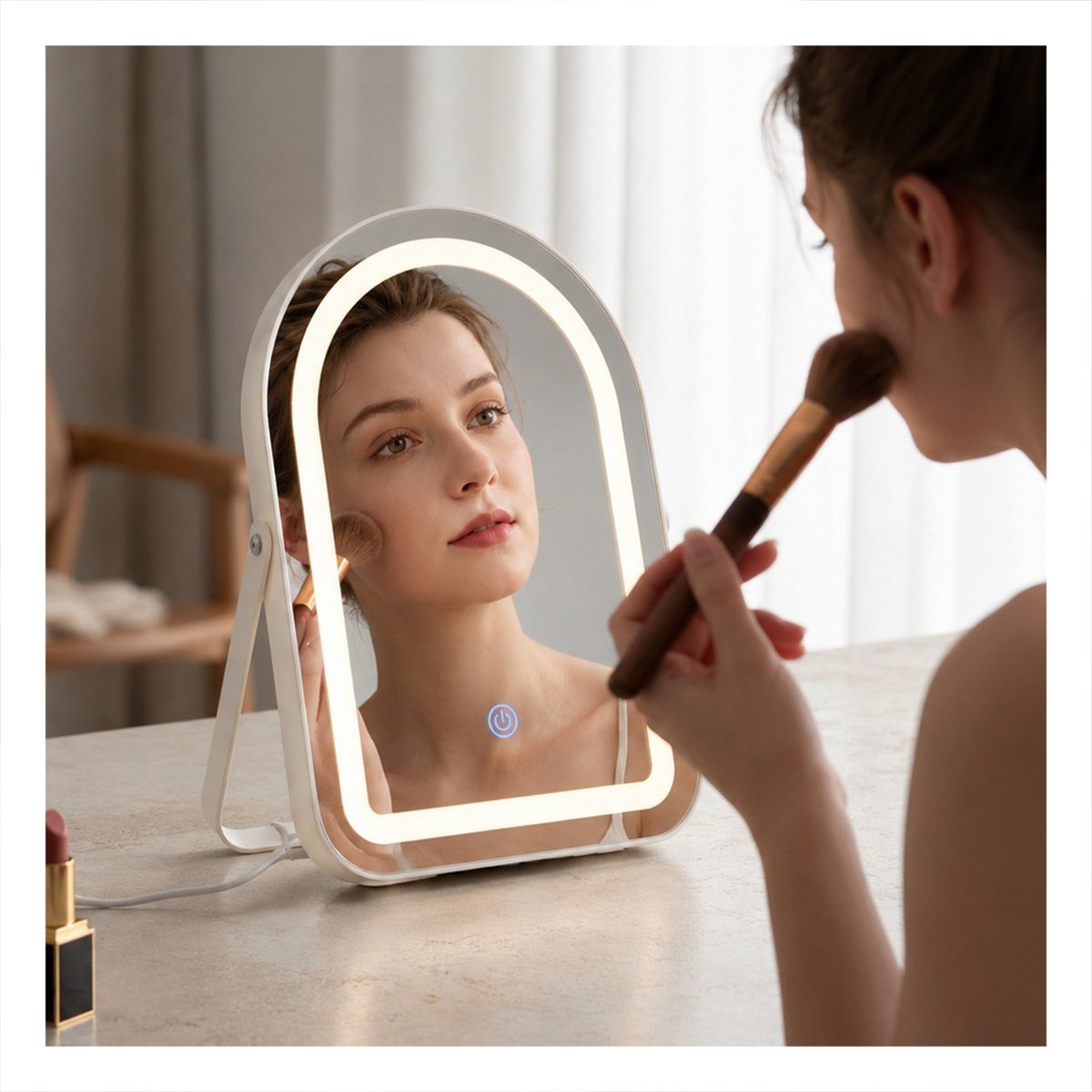 ESPEJO LED DE ESCRITORIO CON 3 TONOS DE LUZ PARA MAQUILLAJE FACIAL BLANCO Y STICKY - 1