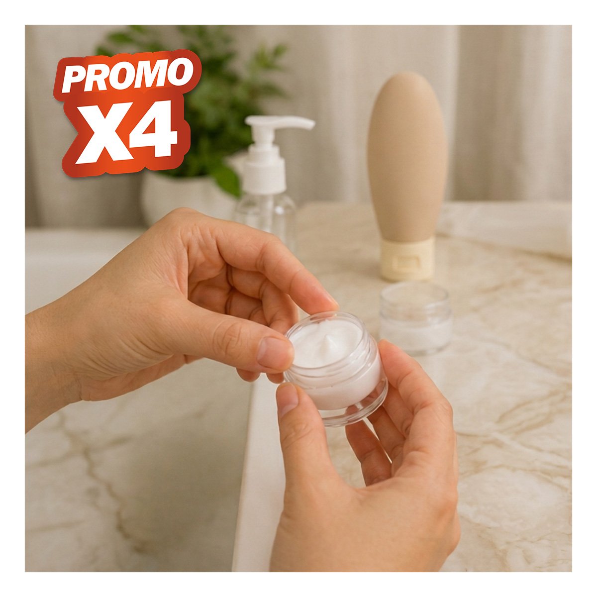 PACK4 SURTIDO DE 5 BOTELLAS DE VIAJE PARA LLEVAR LAS CREMAS Y EL CHAMPU BLANCO YPAPEL REGALO - 1
