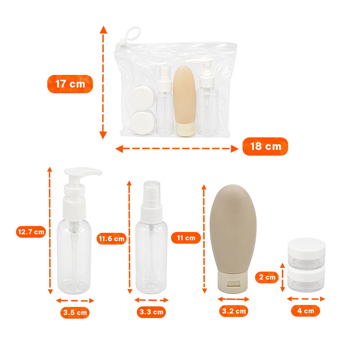 KIT DE 5 BOTELLAS DE VIAJES PARA TRANSPORTAR TODAS ESTAS CREMAS BLANCO Y LIGAS REGALO - 1