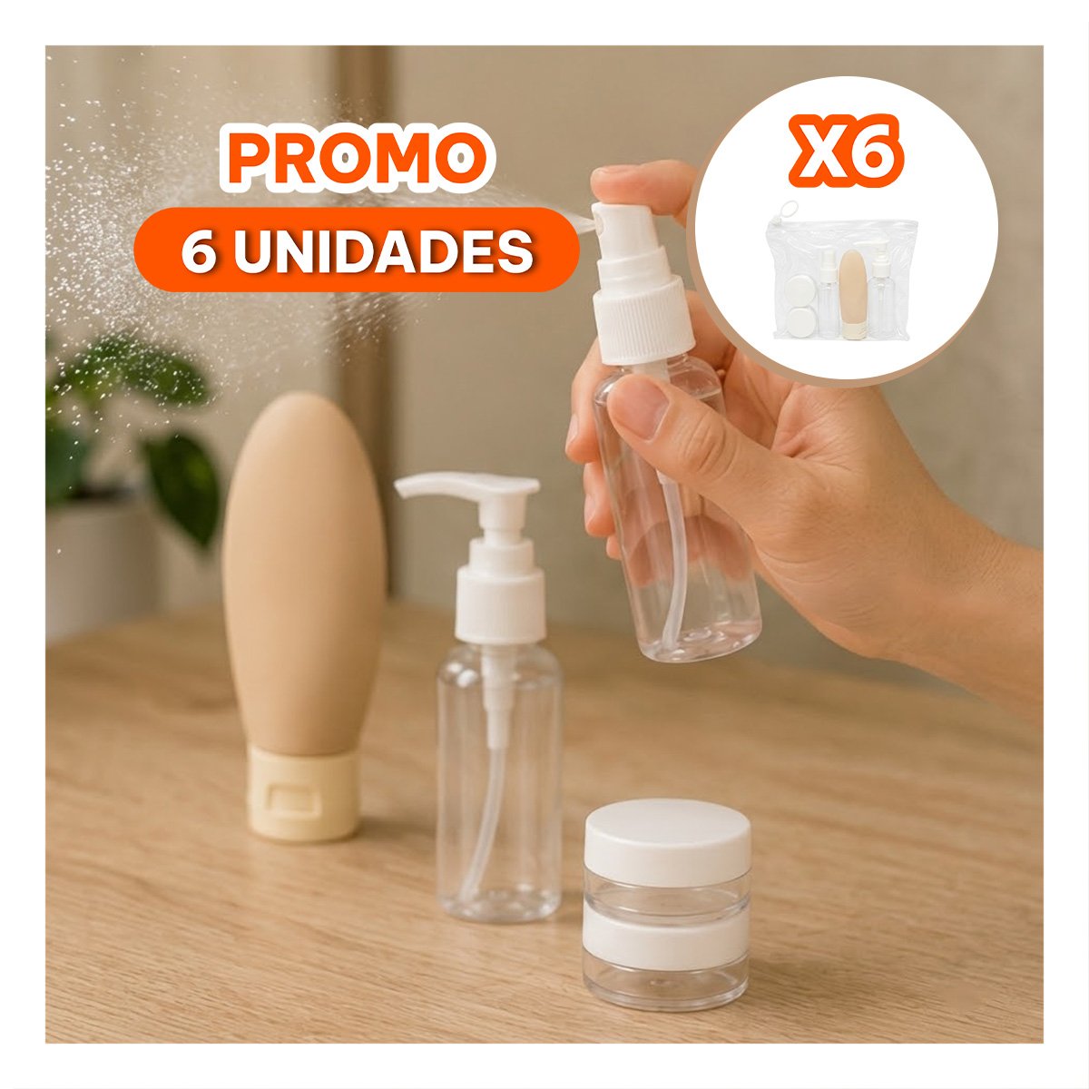 PACK6 PACK DE 5 BOTELLAS DE VIAJE PARA TRASLADAR LAS CREMAS Y EL CHAMPU BLANCO YREGALO STICKER - 1