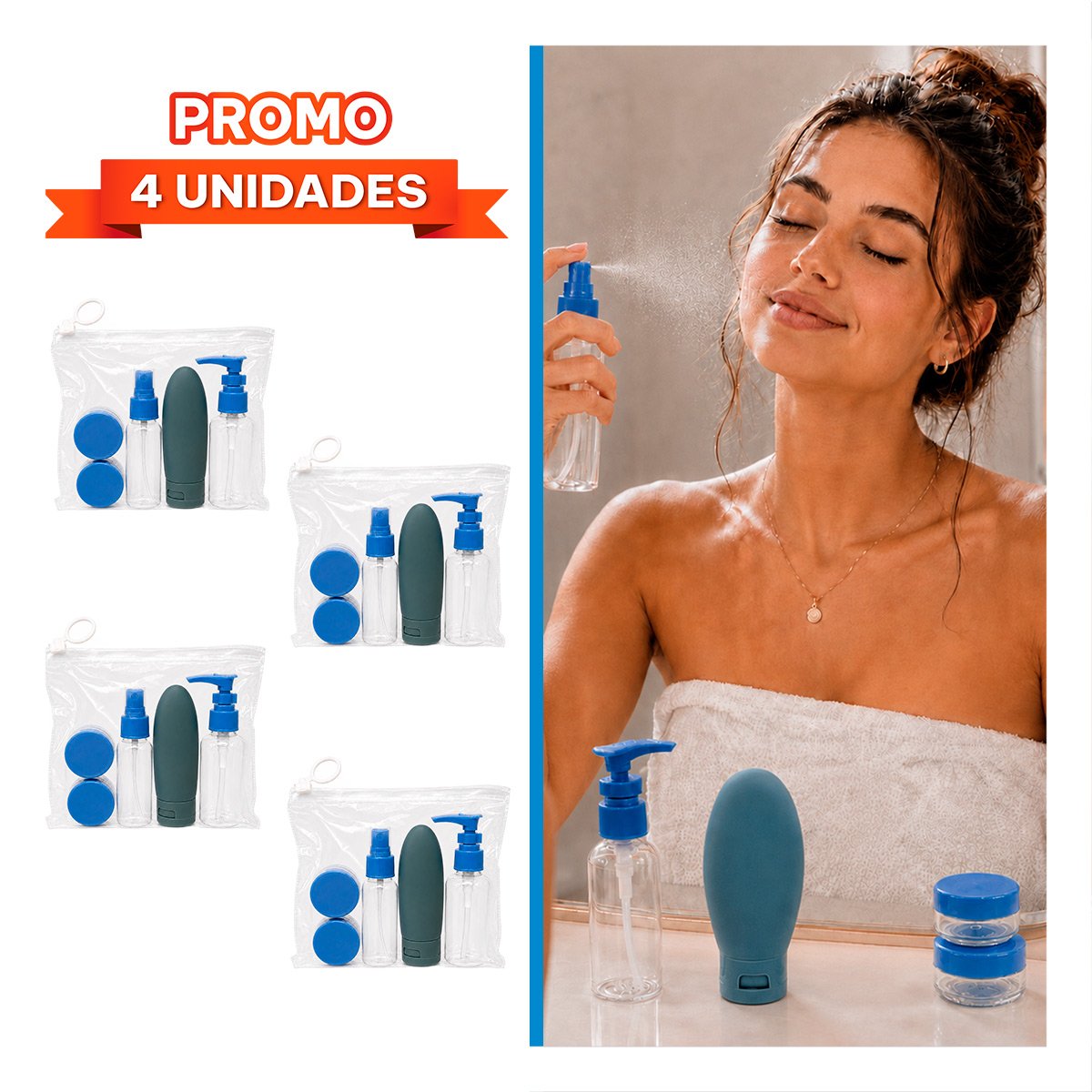 PACK4 ESTUCHE 5 BOTELLAS CELESTE DE ALTA CALIDAD PARA EQUIPAJE Y VIAJES YREGALO STICKER - 1