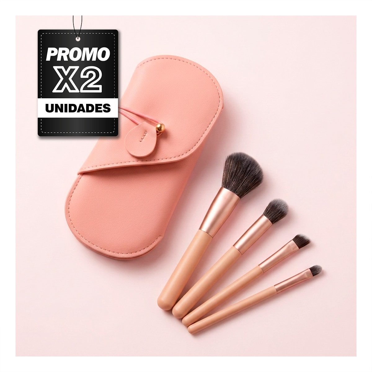 PACK2 COMBO 4 BROCHAS PARA MAQUILLAJE CON ESTUCHE ROSADO PARA ROSTRO MODA FINA - 1
