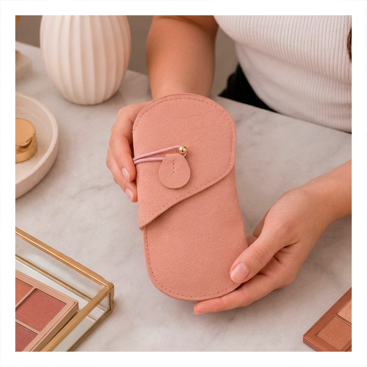 PACK2 COMBO 4 BROCHAS PARA MAQUILLAJE CON ESTUCHE ROSADO PARA ROSTRO MODA FINA - 3