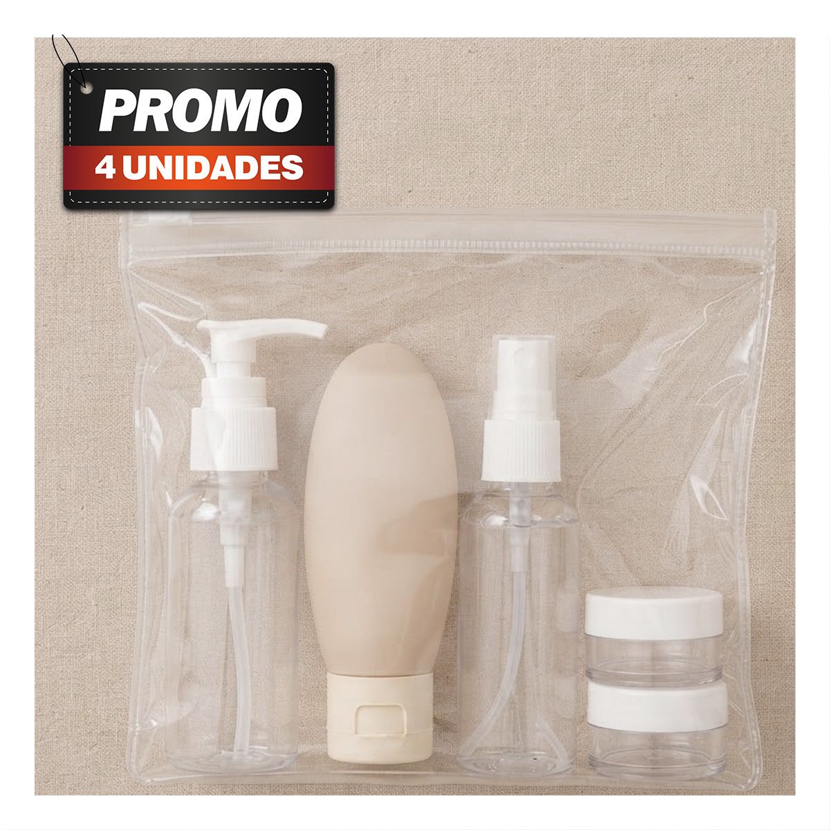 PACK4 ESTUCHE DE 5 BOTELLAS DE VIAJE PARA GUARDAR LAS CREMAS Y EL CHAMPU BLANCO - 1