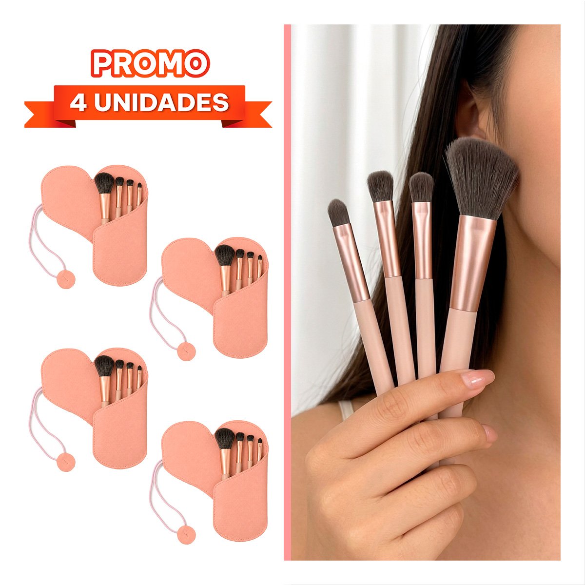 PACK4 CAJA 4 BROCHAS PARA MAQUILLAJE CON ESTUCHE ROSADO USO PRACTICO DE LA CASA YREGALO STICKER - 1