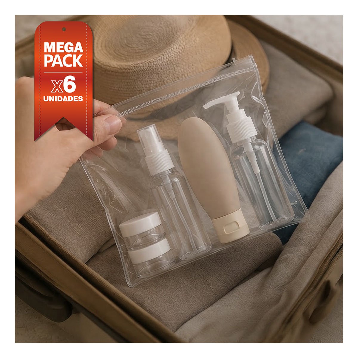 PACK6 JUEGO DE 5 BOTELLAS DE VIAJE PARA GUARDAR LAS CREMAS Y EL CHAMPU BLANCO YPAPEL REGALO - 1