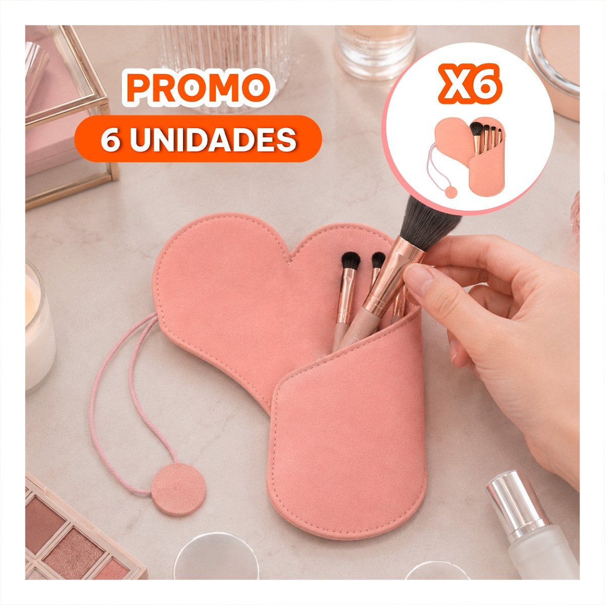 PACK6 JUEGO 4 BROCHAS PARA MAQUILLAJE CON ESTUCHE ROSADO PARA ROSTRO USO COMODO YREGALO STICKER - 1
