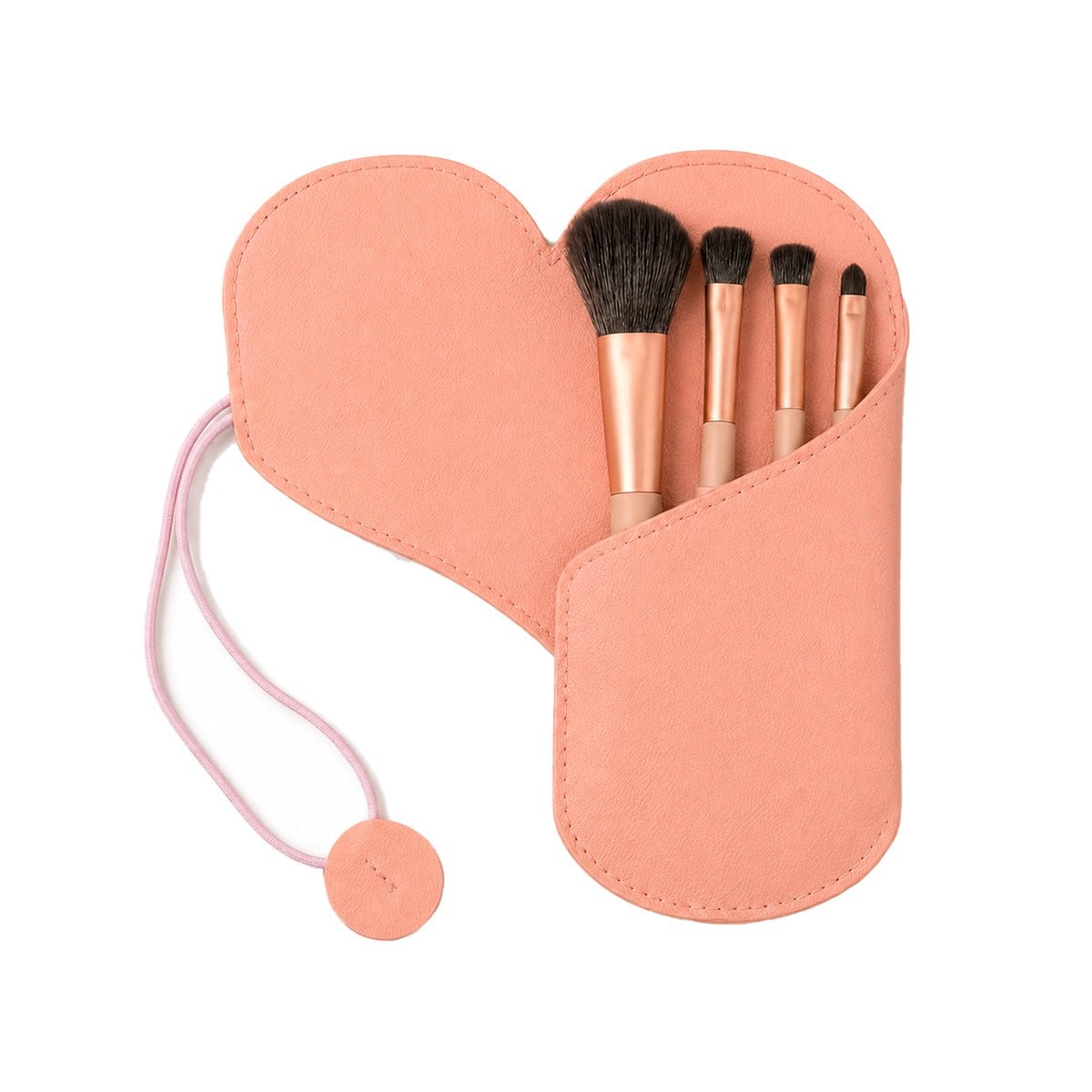 PACK 4 BROCHAS PARA MAQUILLAJE CON ESTUCHE ROSADO PARA ROSTRO EN LA CASA Y LIGAS REGALO - 1