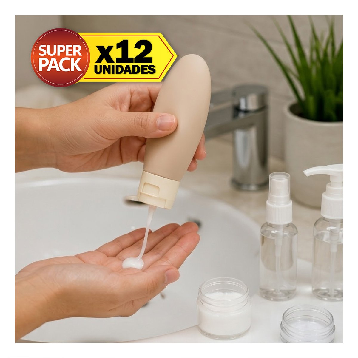 PACK12 COLECCION DE 5 BOTELLAS DE VIAJE PARA LLEVAR LAS CREMAS Y LA LOCION BLANCO YPAPEL REGALO - 1