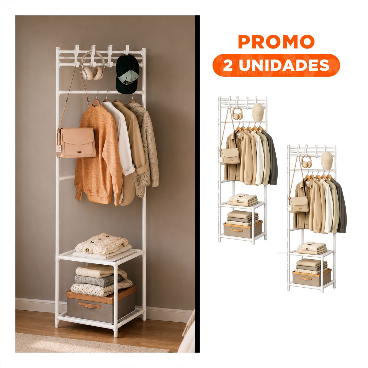 PACK2 RACK PARA ENTRADA BLANCO CON PERCHERA Y 2 NIVELES ESQUINERO 177X41CM YREGALO STICKER - 1