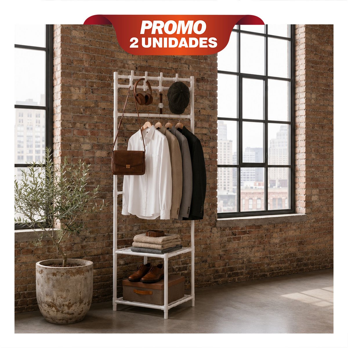 PACK2 ESTANTE BLANCO CON PERCHERA PARA ORGANIZAR CALZADO ESQUINERO 177X41CM YPAPEL REGALO - 1