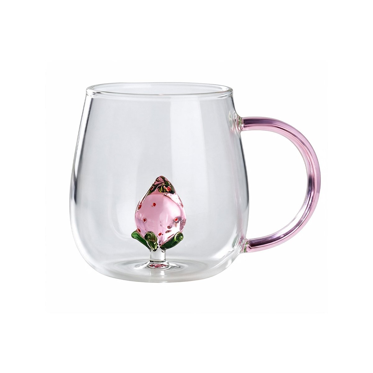 TAZON PARA BEBIDAS EN CASA CON FRESA ADENTRO Y ASA ROSADA TRANSPARENTE Y LIGAS REGALO - 1