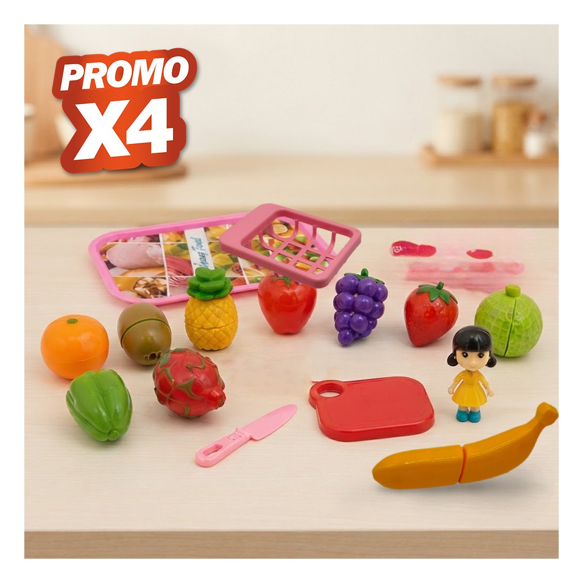 PACK4 KIT CREATIVO CON BANDEJA DE FRUTAS Y VERDURAS MULTICOLOR YPAPEL REGALO - 1