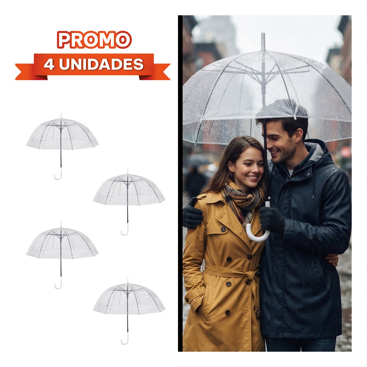 PACK4 PARAGUAS LARGO TRANSPARENTE DE ALTA CALIDAD PARA DIAS DE LLUVIA YREGALO STICKER - 1