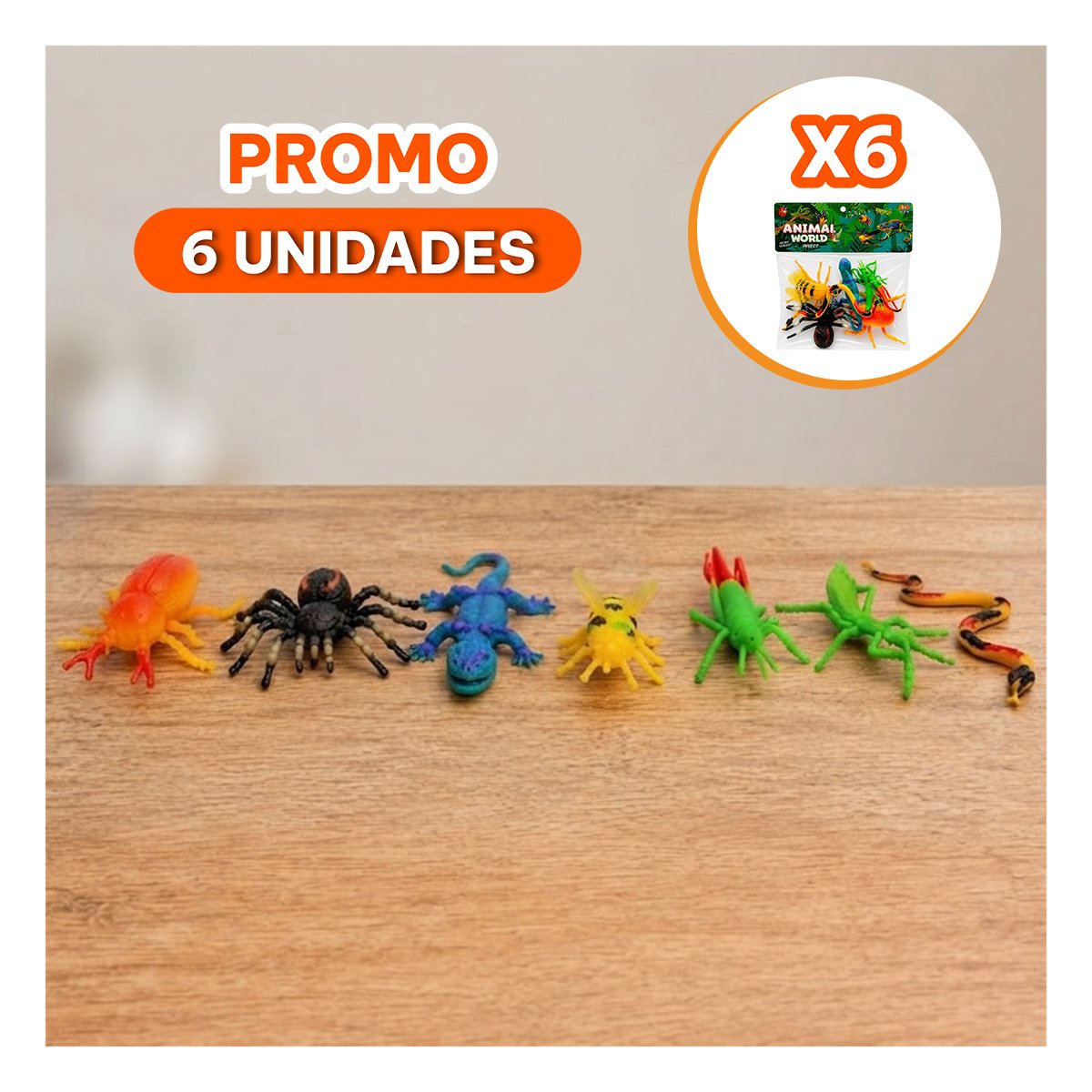 PACK7 BOLSA DE FIGURAS ANIMALES INSECTOS 7 PZ MULTICOLOR PARA NINOS EN CASA YREGALO STICKER - 1
