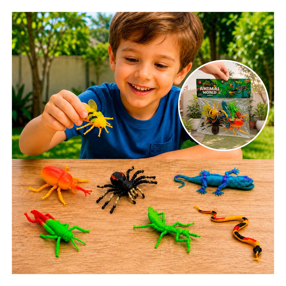 PACK7 SET INFANTIL DE ANIMALES INSECTOS 7 PZ MULTICOLOR PARA JUEGOS CREATIVOS YPAPEL REGALO - 3