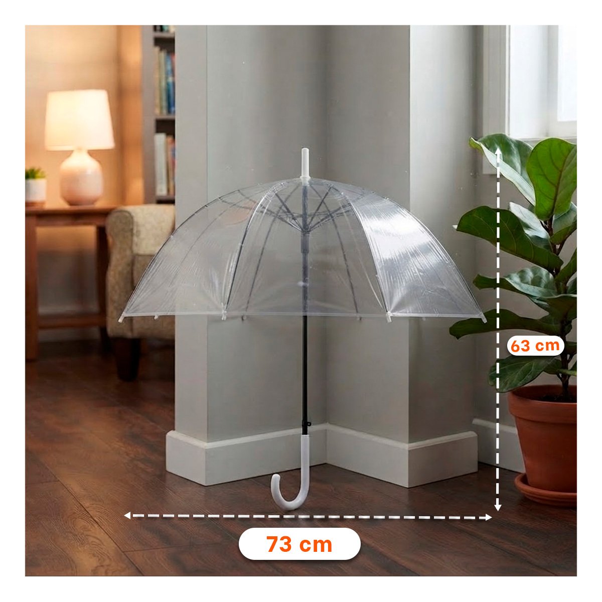 PARAGUAS LARGO TRANSPARENTE PARA LLUVIA CON MANGO ERGONOMICO Y RESISTENTE - 2