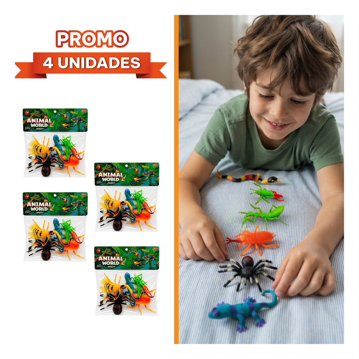 PACK4 ESTUCHE DE ANIMALES INSECTOS 7 PZ PARA JUEGO EDUCATIVO INFANTIL YREGALO STICKER - 1