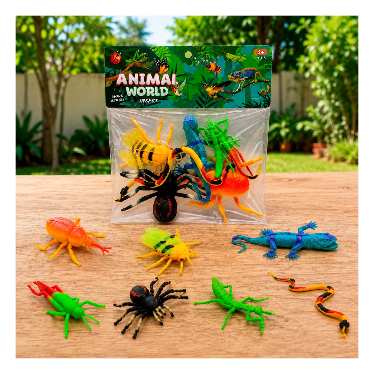 ESTUCHE INFANTIL DE ANIMALES INSECTOS 7 PZ MULTICOLOR PARA JUEGOS CREATIVOS Y REGALO STICKER - 1