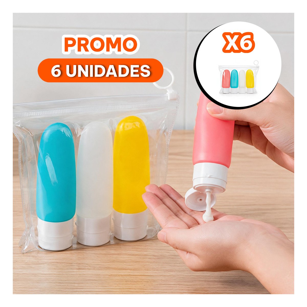 PACK6 COMBO 4 BOTELLAS DE VIAJE MULTICOLOR PARA ASEO PERSONAL DE MALETA CALIDAD YREGALO STICKER - 1