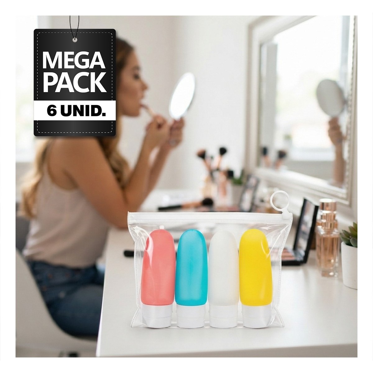 PACK6 JUEGO 4 BOTELLAS DE VIAJE MULTICOLOR PARA ASEO PERSONAL DE EQUIPAJE COMODO - 1