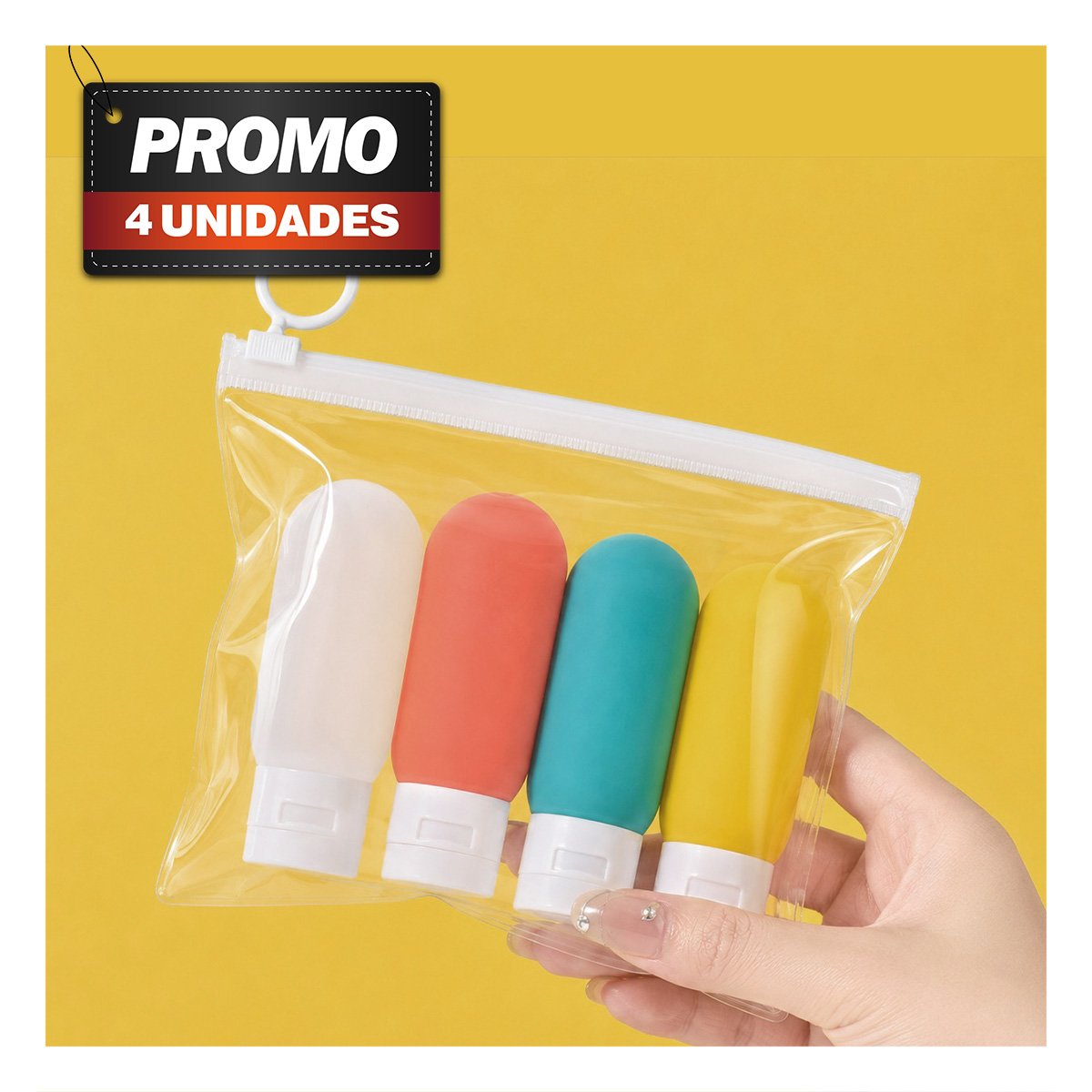 PACK4 ORGANIZADOR 4 BOTELLAS DE VIAJE MULTICOLOR PARA ASEO PERSONAL DE CASA FINA - 1
