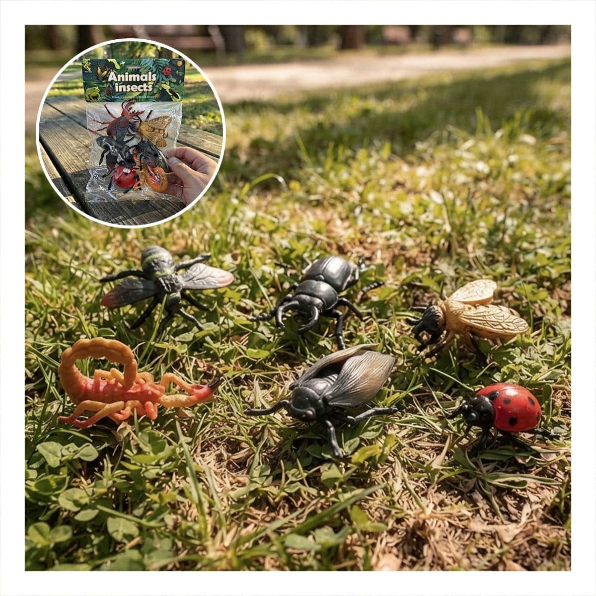 KIT DE INSECTOS Y ANIMALES 6 PIEZAS MULTICOLOR PARA NINOS DE LA CASA FINA Y PAPEL REGALO - 1