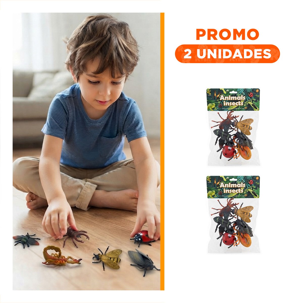 PACK2 BOLSA DE ANIMALES E INSECTOS DE 6 PIEZAS MULTICOLOR PARA LA CASA DE NINOS YREGALO STICKER - 1