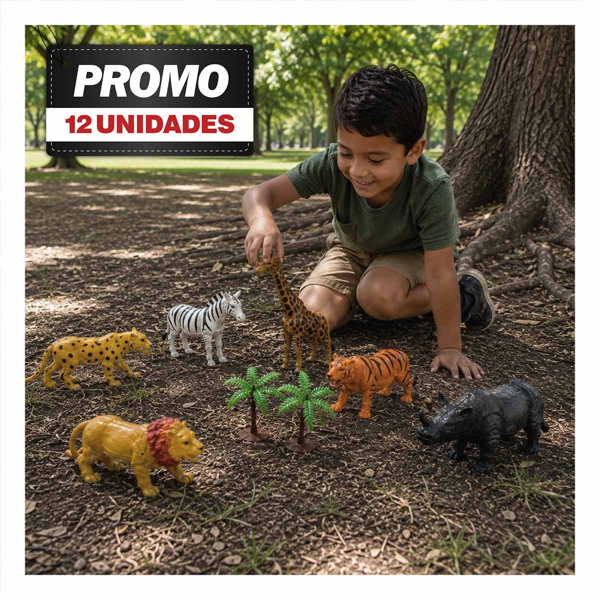 PACK12 JUEGO BOLSA ANIMALES SILVESTRES 6 PIEZAS Y 2 PALMERAS MULTICOLOR CALIDAD - 1