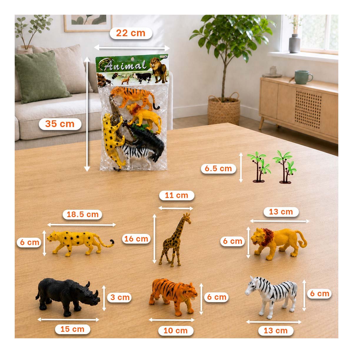 ESTUCHE BOLSA ANIMALES SILVESTRES 6 PIEZAS Y 2 PALMERAS MULTICOLOR NINOS Y STICKY - 2