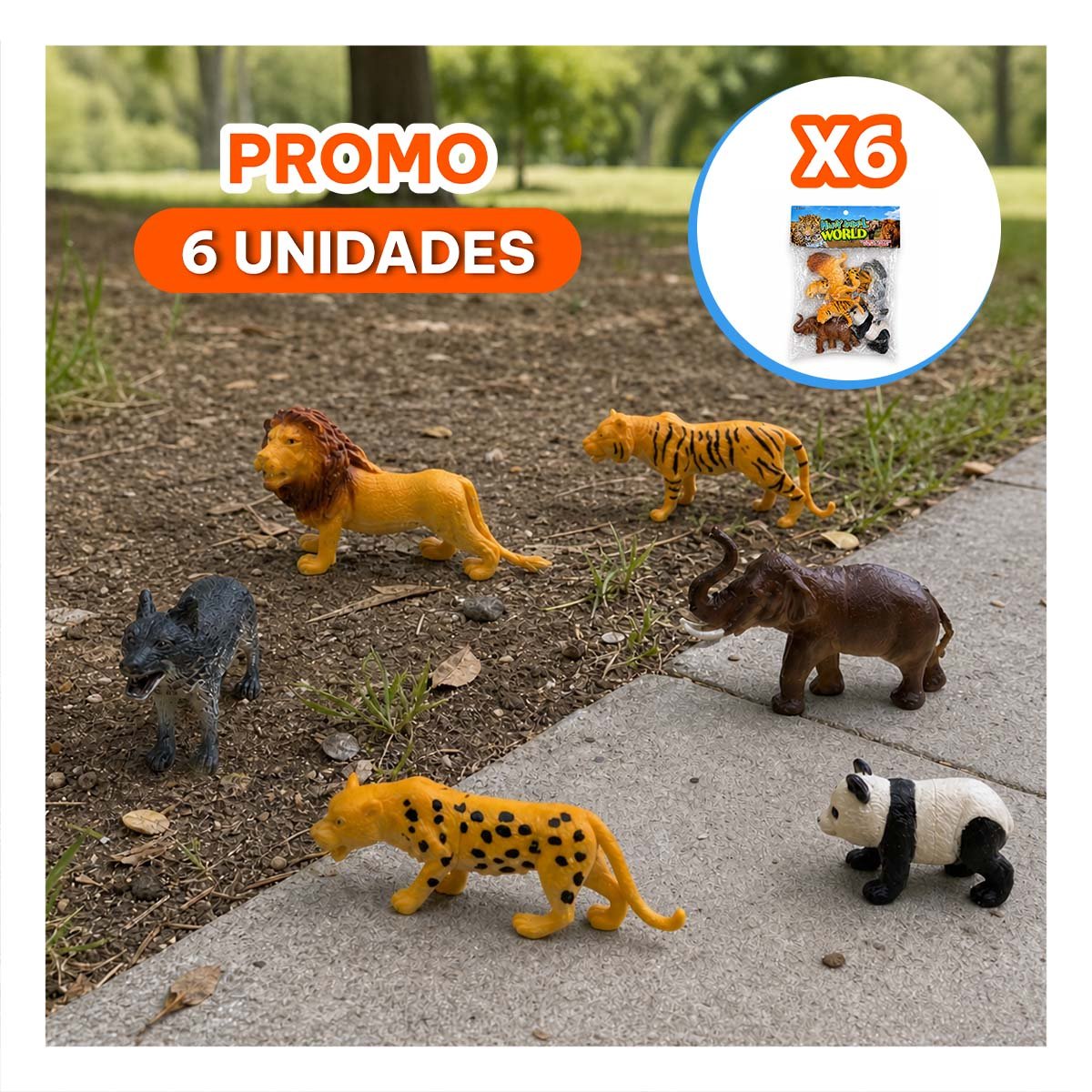 PACK6 SET ANIMALES SILVESTRES 6 PIEZAS MULTICOLOR CON ESTILO ELEGANTE Y UNICO YREGALO STICKER - 1