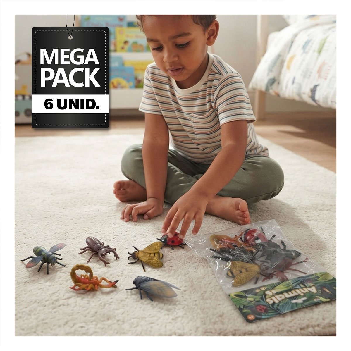 PACK6 SET CON BOLSA DE ANIMALES E INSECTOS DE 6 PIEZAS MULTICOLOR PARA NINOS FINO - 1